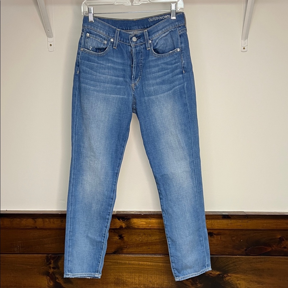 Outerknown Women's Classic Blue High Rise Straight Leg Jeans- 27